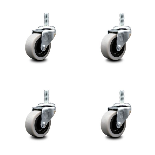 2 Inch Polyurethane Wheel 5/16 Inch Threaded Stem Caster, 4PK